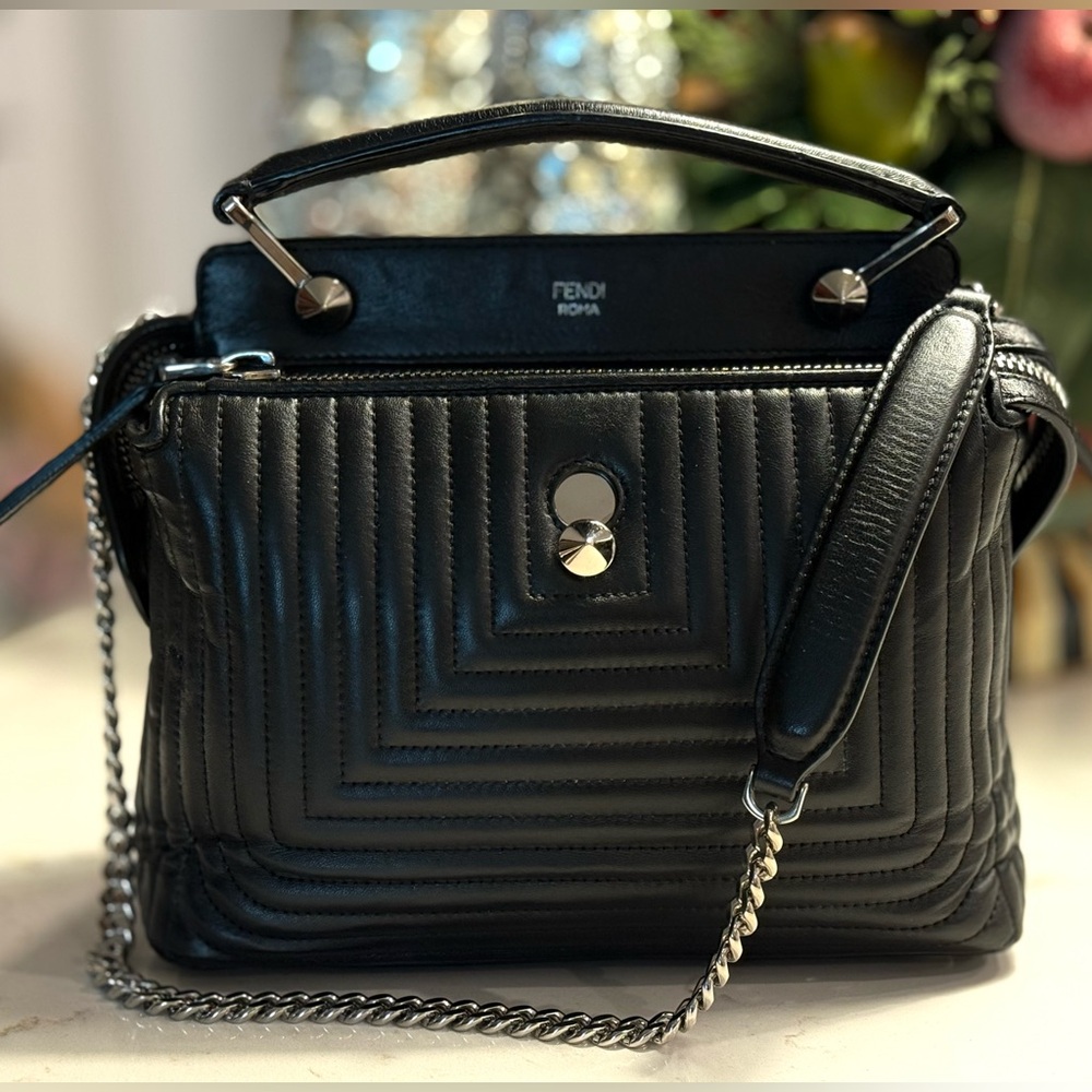 Fendi Dotcom Click Quilted Leather Shoulder Bag + Removable Clutch
